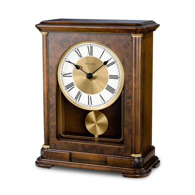 Vanderbilt Traditional Roman Numeral Alder Quartz Movement/Crystal Tabletop Clock in Brown