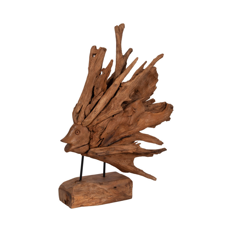 Canoga Wood Sculpture Natural Wood Hand-Carved Fish Design 31" Brown Coastal Decor for Home Living Room Bedroom or Office Accent