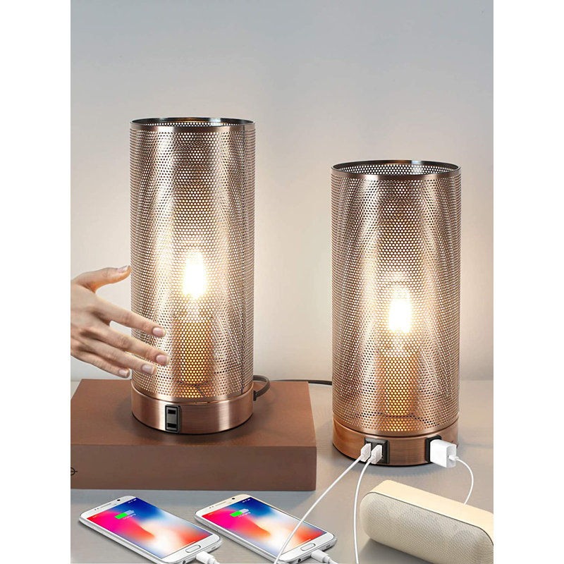 Ensemble de 2 lampes de table de chevet à contrôle tactile avec 2 ports USB et une lampe de chevet à intensité variable pour la chambre à coucher.