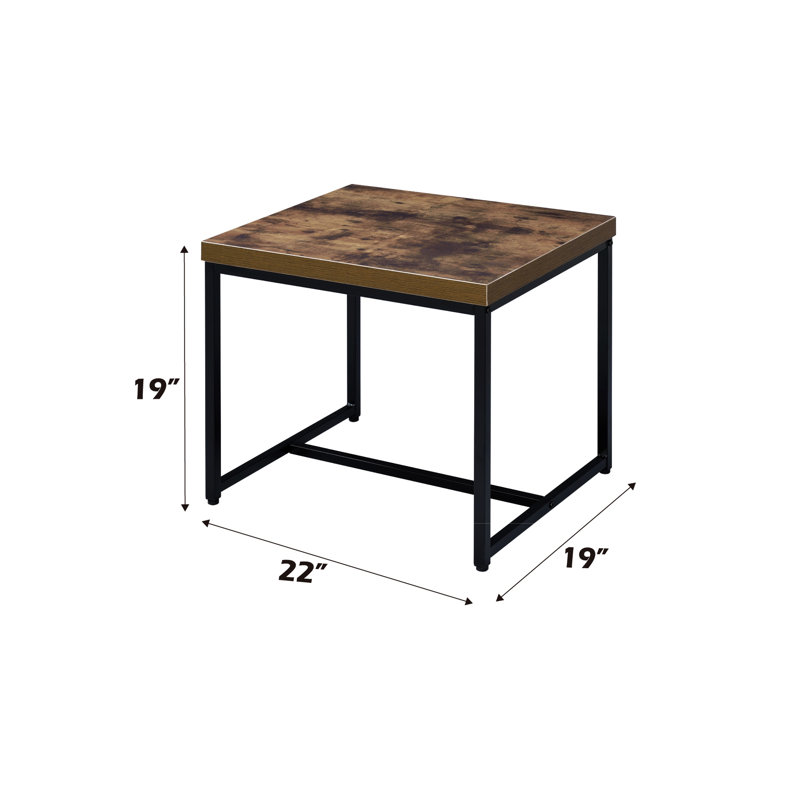 Table de bout en chêne patiné moderne avec base en traîneau noir