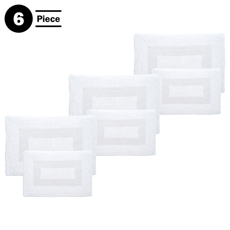 Lavish Home Bathroom Rugs - 6-Piece Cotton Bathroom Mat Set - Machine Washable Bath Mats for Bathroom, Kitchen, or Laundry Room (White)