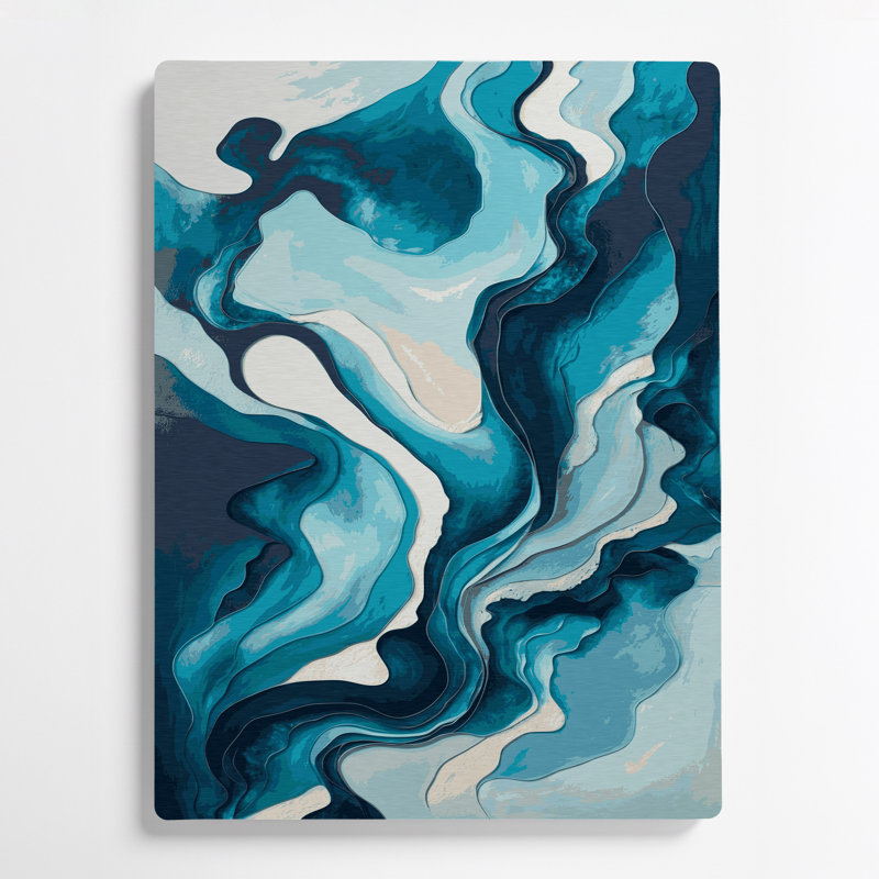 Paysage abstrait 39, art mural en métal bleu, H 11 po x l 14 po