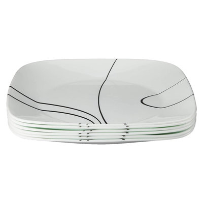 Dinner Plates Set, Triple Layer Glass And Chip Resistant, Lightweight Square 10-1/2-Inch Plates, (Simple Lines/ 6-Piece)