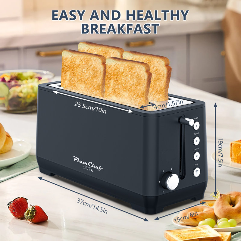 Matte Blue 4-slice Extra Wide Long Slot Toaster - 1500w Stainless Steel Toaster With Warming Rack, 6 Browning Settings, Bagel/defrost/reheat Functions & Removable Crumb Tray