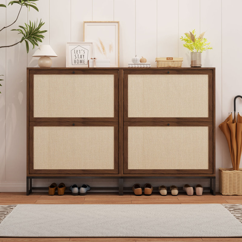 16 Pair Shoe Storage Cabinet, Walnut