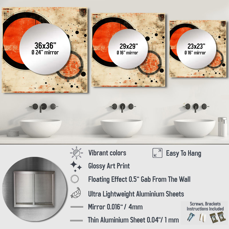Inner Knowing Retro Circle Art I - Modern Midcentury Square Living Wall Mirror Art, 36 po x 36 po