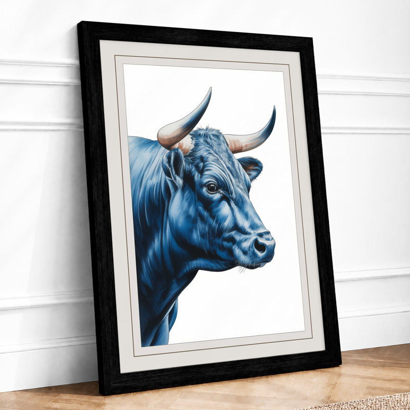 Blue Bull Portrait Modern - Print, A1 - 84.1 x 59.4 cm, Black