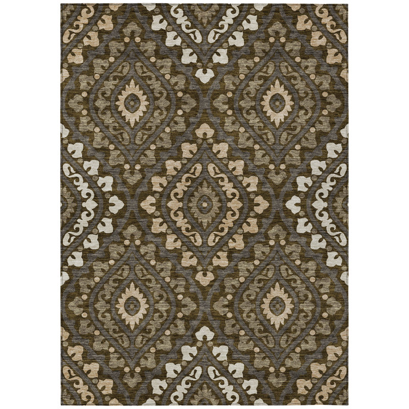 Tapis intérieur lavable floral taupe et gris 8 pi x 10 pi