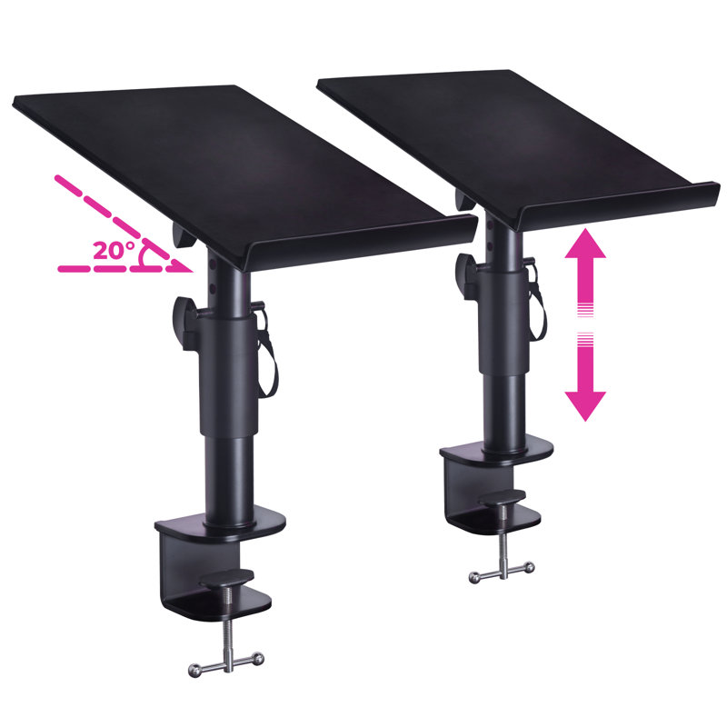 Adjustable Black Stainless Steel Clamp-On Speaker Stands - 2 Pack