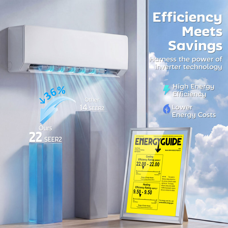 Climatiseur à deux blocs 18 000 BTU, climatiseur 22 SEER2 activé par le Wi-Fi, 18 000 BTU