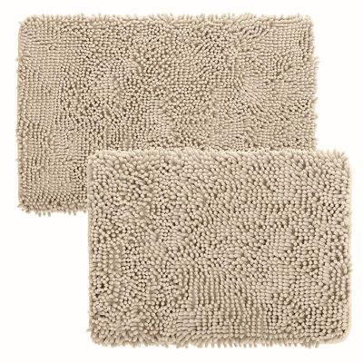 Plymouth Home 2 Piece Bathroom Rug Set - 32x21 Inch and 24x17 Inch Memory Foam Bath Mats with Chenille Shag Top for Stylish Bathroom Decor - Machine Washable Bath Rugs 