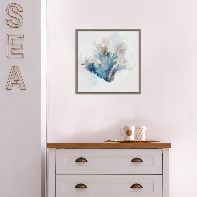 «Blue Coral Reef II» par Ken Roko, reproduction sur toile flottante, H 16 po x l 16 po x P 2 po, Gris