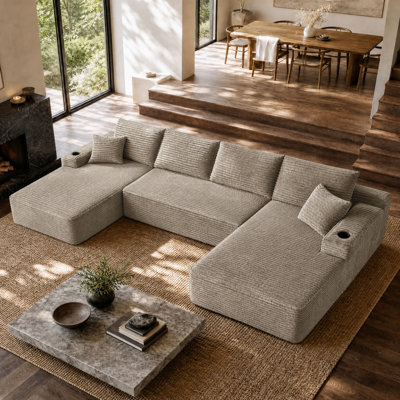 Canapé modulaire en peluche pour la maison avec compression et rangement de 134 pouces