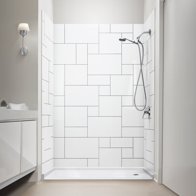 CNC Engraved Pattern 3-Panel Shower Wall Kit - 40″ x 60″ x 98″ - Quad Quilt, Quad Quilt
