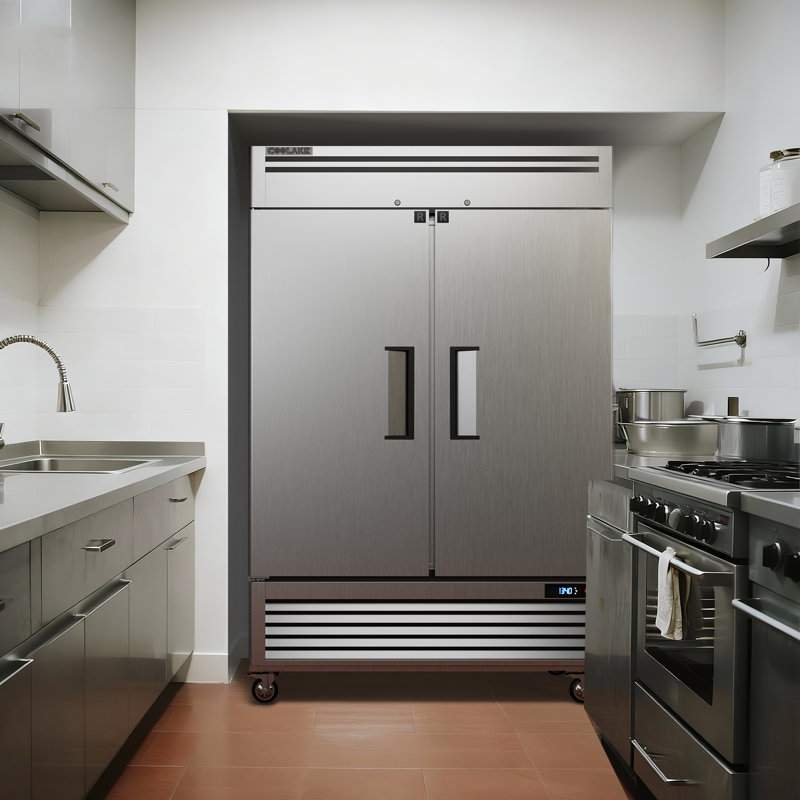 Coolake 49 Cu Ft Commercial Refrigerator, 54.4" W 2 Door Upright Fridge With 8 Adjustable Shelves, Frost-free Stainless Steel Industrial Reach-in Refrigerator For School Restaurant Church Prep Kitchen