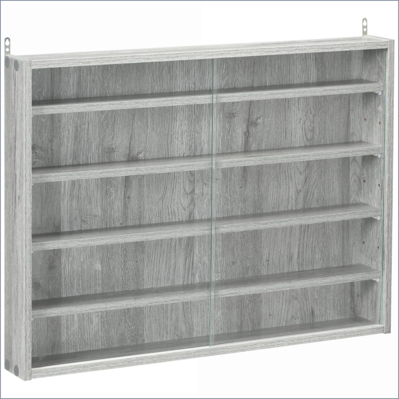 Cabinets, Modern Glass Display Cabinet with 2 Doors Adjustable Shelves Wall-Mounted, 31.5”W x 3.75”D x 23.5”H | Slate Gray | Bedroom