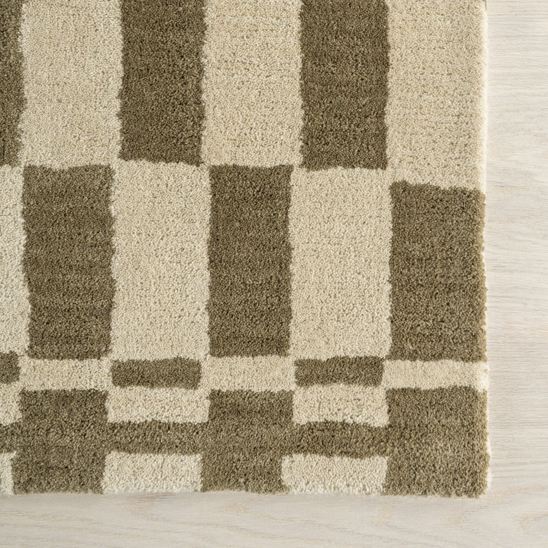  Kia Checkerboard Wool Area Rug, Rectangle 6' x 9'
