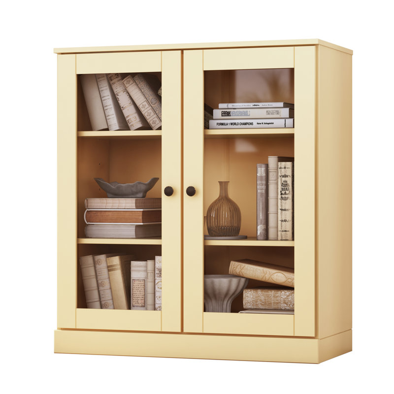 Bibliothèque courte Palace Imports 100% bois massif avec portes en verre, tablettes réglables, bibliothèque modulaire, l 32 po x H 35,75 po