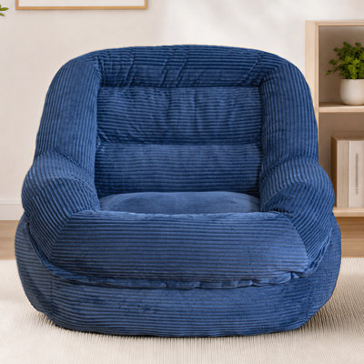Oversized Corduroy Bean Bag Chair with Armrests, Adult Floor Lounge Chair with Foam Filling, Blue