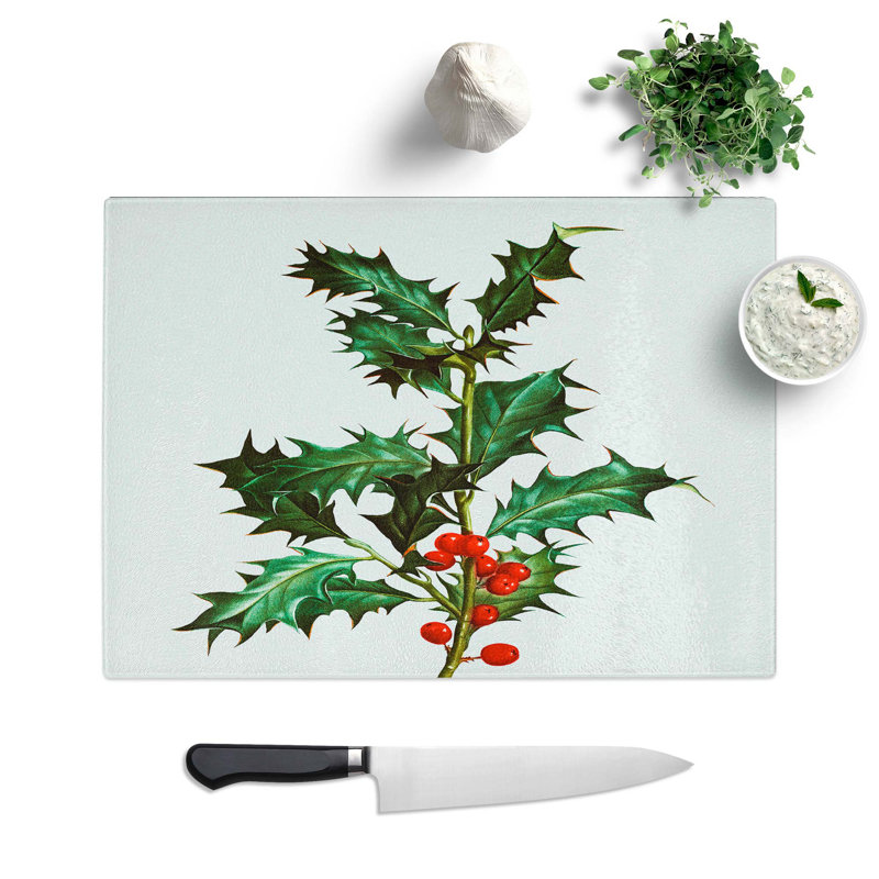Glass Holly Branch Berries by Pierre-Joseph Redoute Chopping Board, 39 cm W x 28.5 cm L