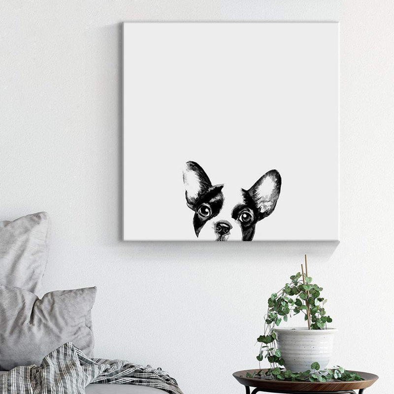 Amical bouledogue français sur toile, H 12 po x l 12 po x P 1,5 po