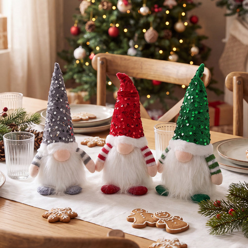 3-Pack Battery-Powered Tabletop Lighting Christmas Gnome Decorations