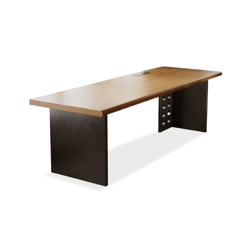 Brown + Black Rectangular Solid Wood desk, 29.5" H  x 63" W  x 23.6" D