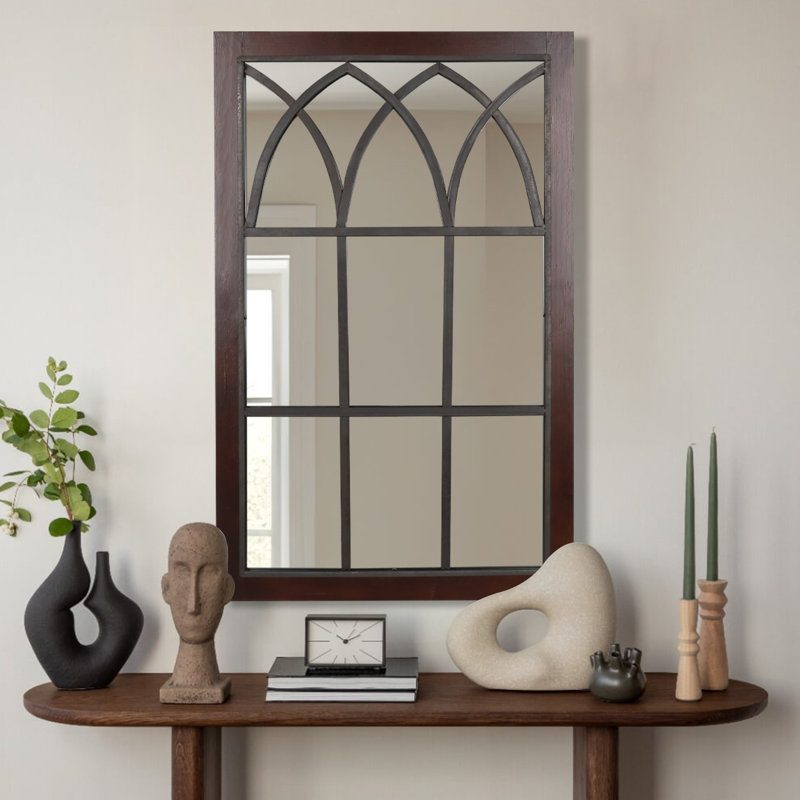 Miroir mural arqué pour fenêtre, H 37,5 po x l 24 po, brun, Red Brown