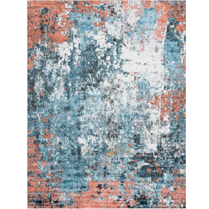 Tapis abstrait orange / gris, Rectangle 9 pi x 12 pi 2 po