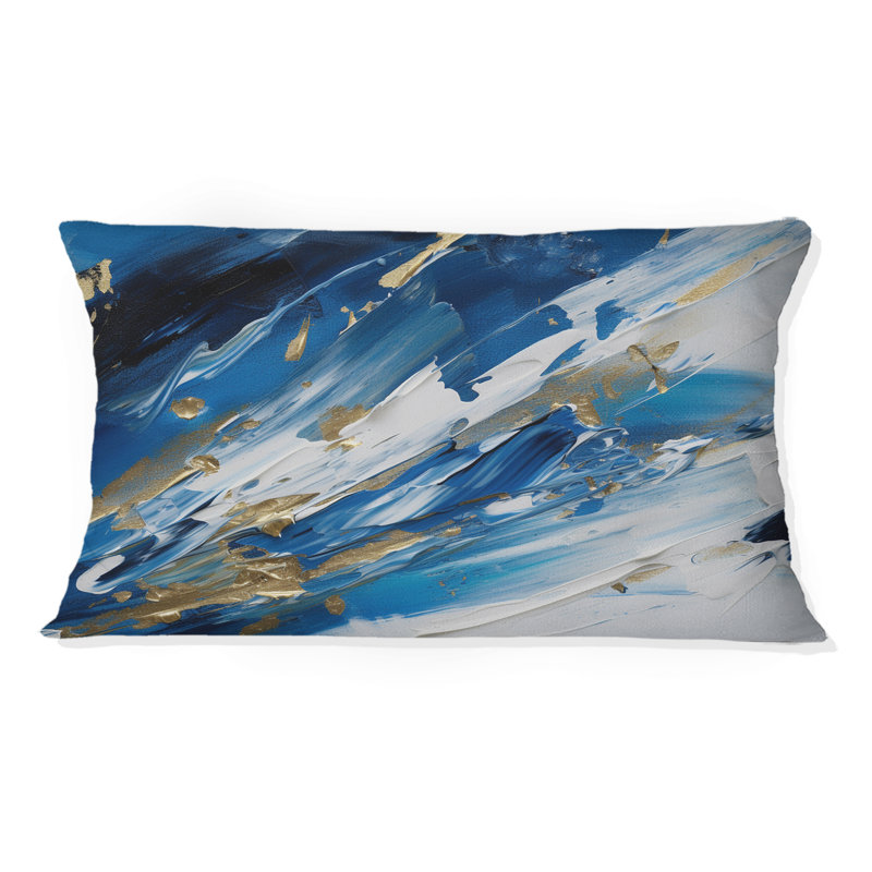 «Essential Blue Abstract Minimal Wave», peinture IV - Coussin décoratif avec peinture abstraite