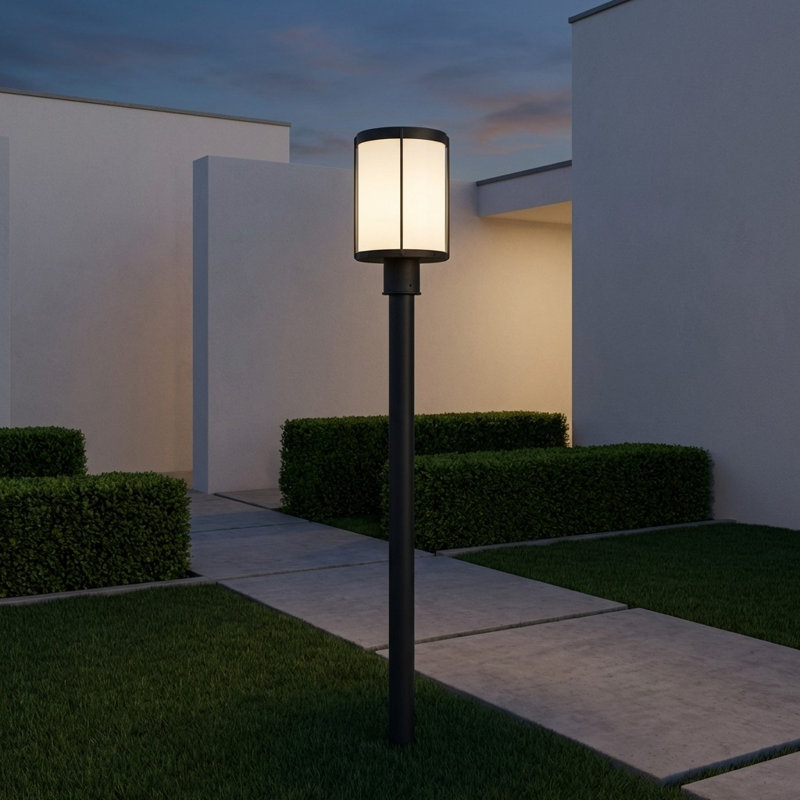 Luning 13 One Light Outdoor Post Lantern, No, Etched White Glass, Textured Black