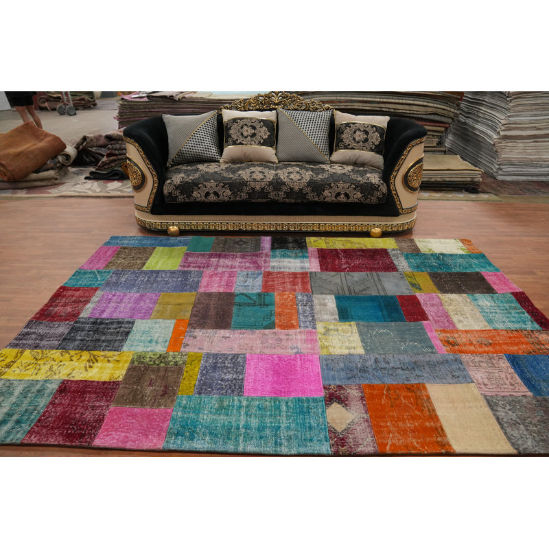 Multicolor Wool Distressed Patchwork Area Rug 7x10