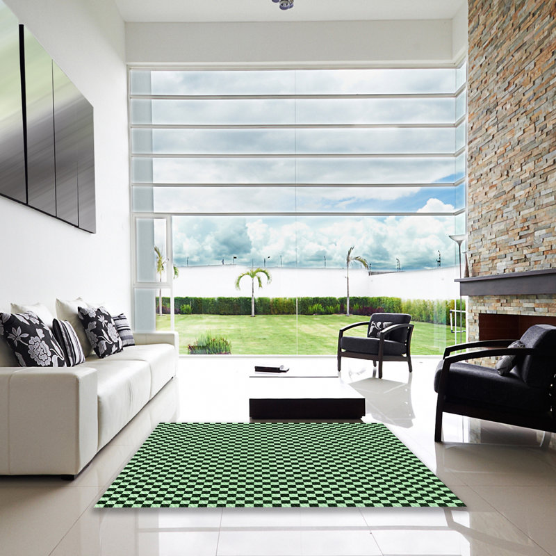 Tapis vert en laine à carreaux Dulin, Carré 8 pi