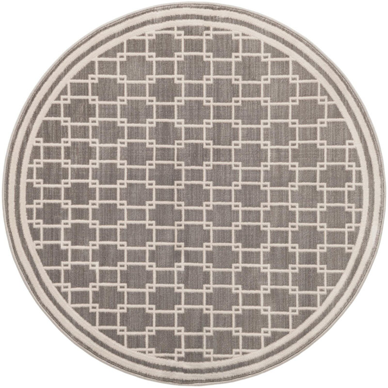 Tapis contemporain gris Ogorman, Rond 4 pi 1 po
