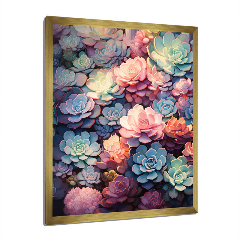 «Kouklia Colorful Succulents Dreams On», reproduction sur toile, H 44 po x l 34 po x P 1,5 po, Cadre photo doré