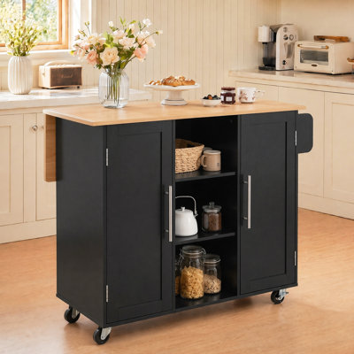 Îlot de cuisine mobile 42 "avec abattant, bar à roulettes avec armoire de rangement et roulettes verrouillables