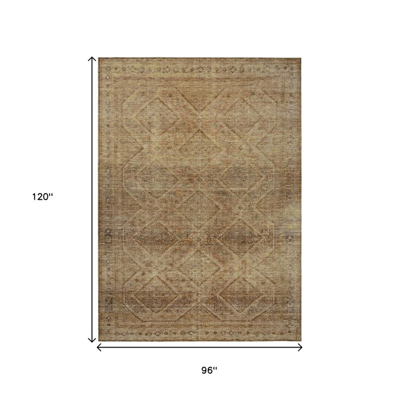 Tapis intérieur / extérieur géométrique lavable kaki et beige 8 pi x 10 pi
