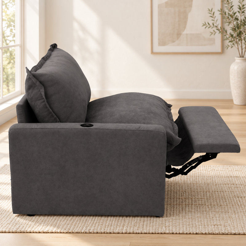 Upholstered Modern Linen Fabric Power One-Armed Chair, Gris