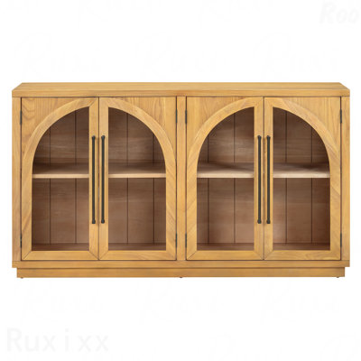 4-Door Large Storage Sideboard Buffet Cabinet - Glass Doors, Arched Design, Adjustable Shelves, for Kitchen & Dining Room