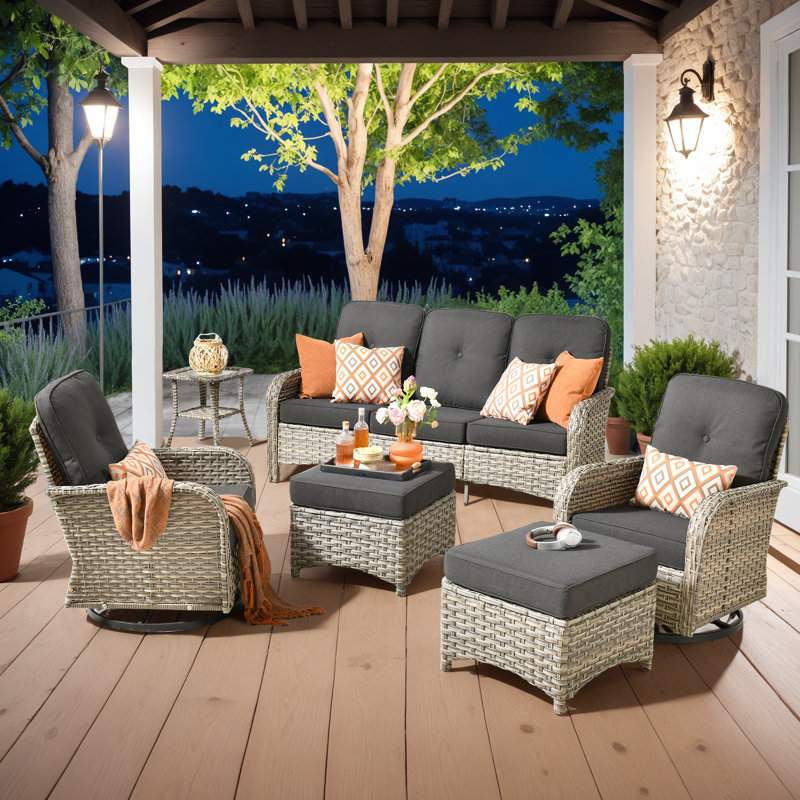 7 Seater Outdoor Wicker Modular Seating Set With Cushions, Modern Modular Rattan Guest Set, Patio Furniture Set With Armrests