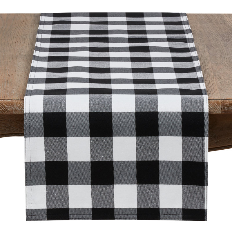 Black Buffalo Plaid Collection Classic Checked Cotton Blend Table Runner, 16" W x 90" L