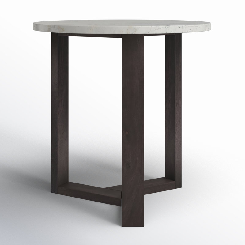Round Marble and Acacia Wood Side Table