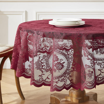 Gothic Burgundy Lace Tablecloth. 36 Inch Round Tablecloth for Halloween or Gothic Decor