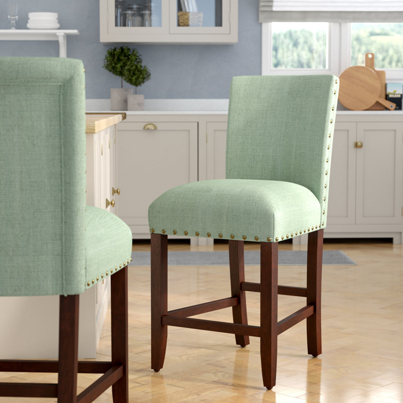 Arlene 24" Counter Stool with Nailheads, Tan Ecru Woven