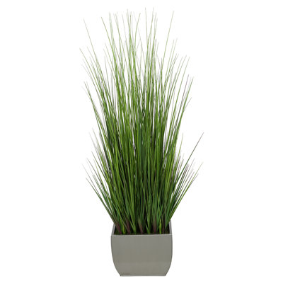 44" Faux Foliage Grass in Silver Zinc Planter