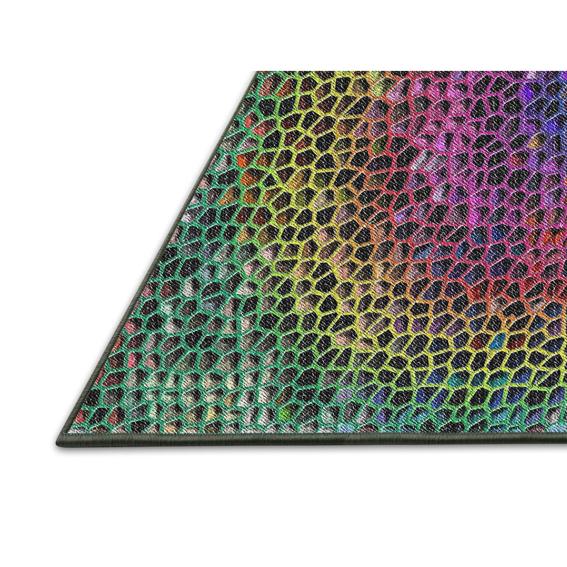 Tapis rose/jaune/vert à motif, Rectangle 3 pi x 5 pi