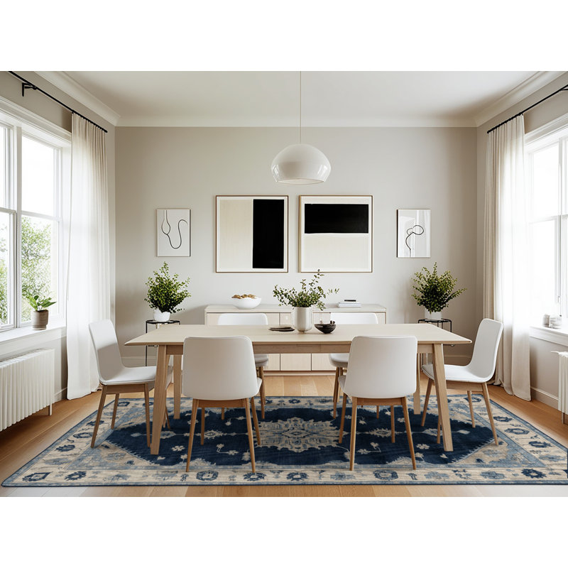 Machine Washable Overdyed Blue Area Rug, Rectangle 7' x 10'