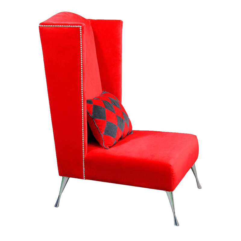 Artdeko Velvet Wingback Chair, Red