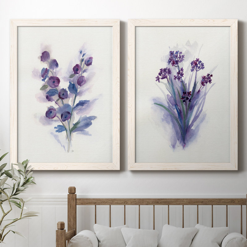 «Pretty in Purple I», ensemble de 2 reproductions d'art, Pas de tapis, H 44 po x l 31 po x P 1 po, Toile blanche encadrée