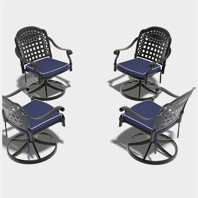 Chaise de patio pivotante en fonte d'aluminium 4 pièces avec structure noire et coussins bleus (identique à W1710S00412 * 2)